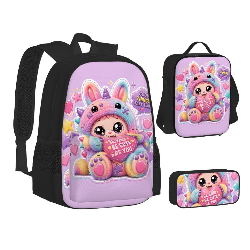 Cute Rainbow Puff Monster Bunny Backpack | Kawaii Plush Cartoon School Bag for Girls