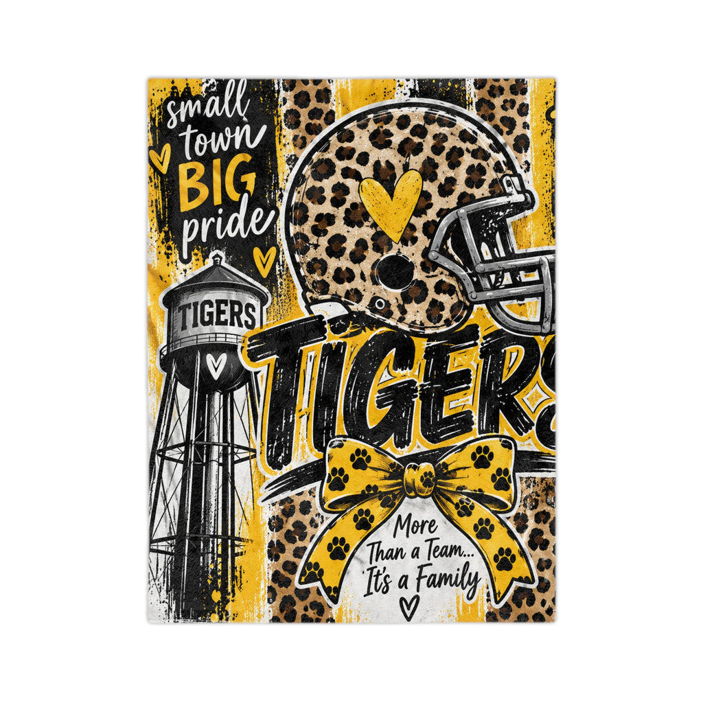 Tigers Leopard Print Football Blanket — "Small Town Big Pride" Velveteen Microfiber