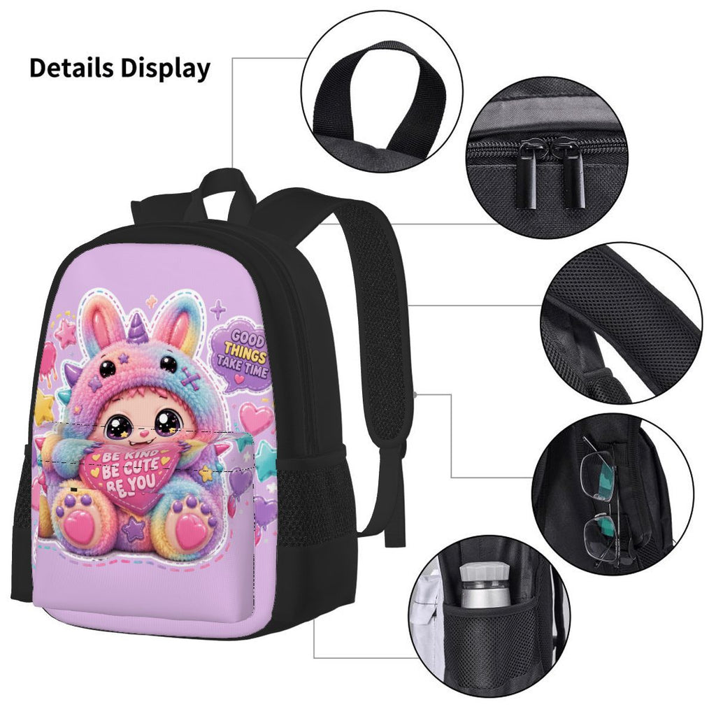 Cute Rainbow Puff Monster Bunny Backpack | Kawaii Plush Cartoon School Bag for Girls