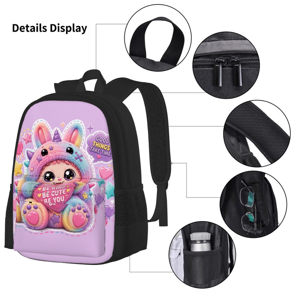Cute Rainbow Puff Monster Bunny Backpack | Kawaii Plush Cartoon School Bag for Girls