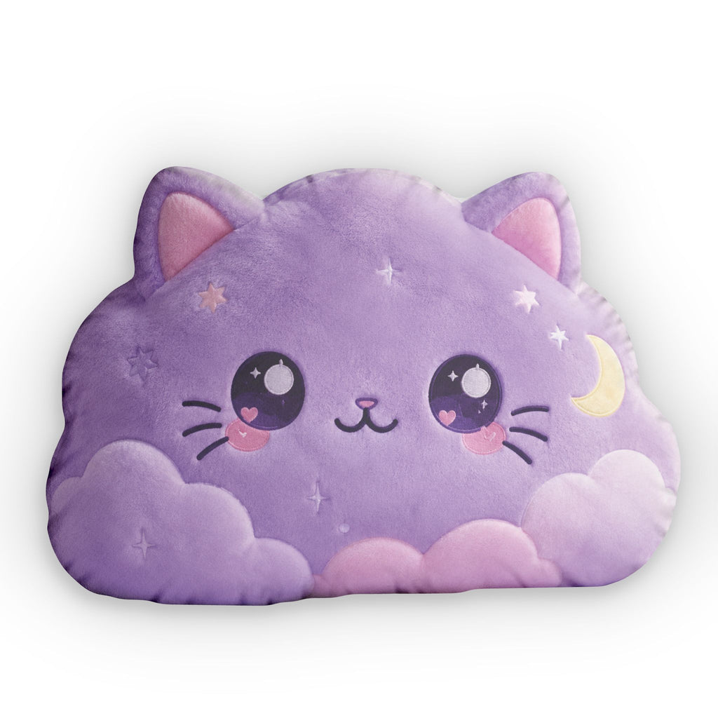 Kawaii Purple Cloud Cat Pillow — Custom Shaped Cute Cat Cushion