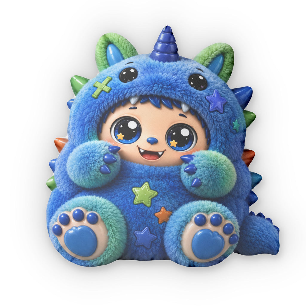 Blue Monster Kid Shaped Pillow — Cute Plush Decorative Cushion for Kids & Nursery