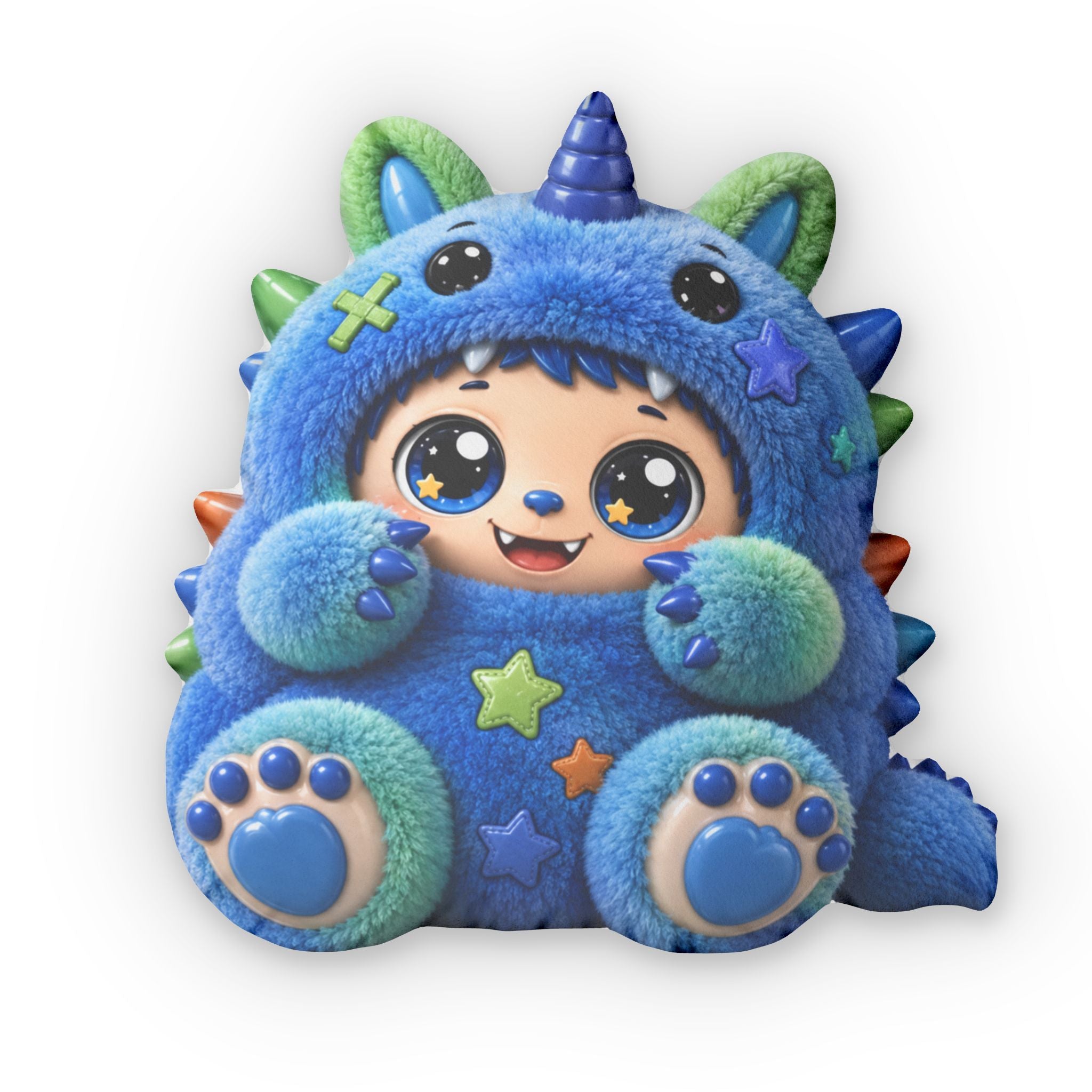 Blue Monster Kid Shaped Pillow — Cute Plush Decorative Cushion for Kids & Nursery