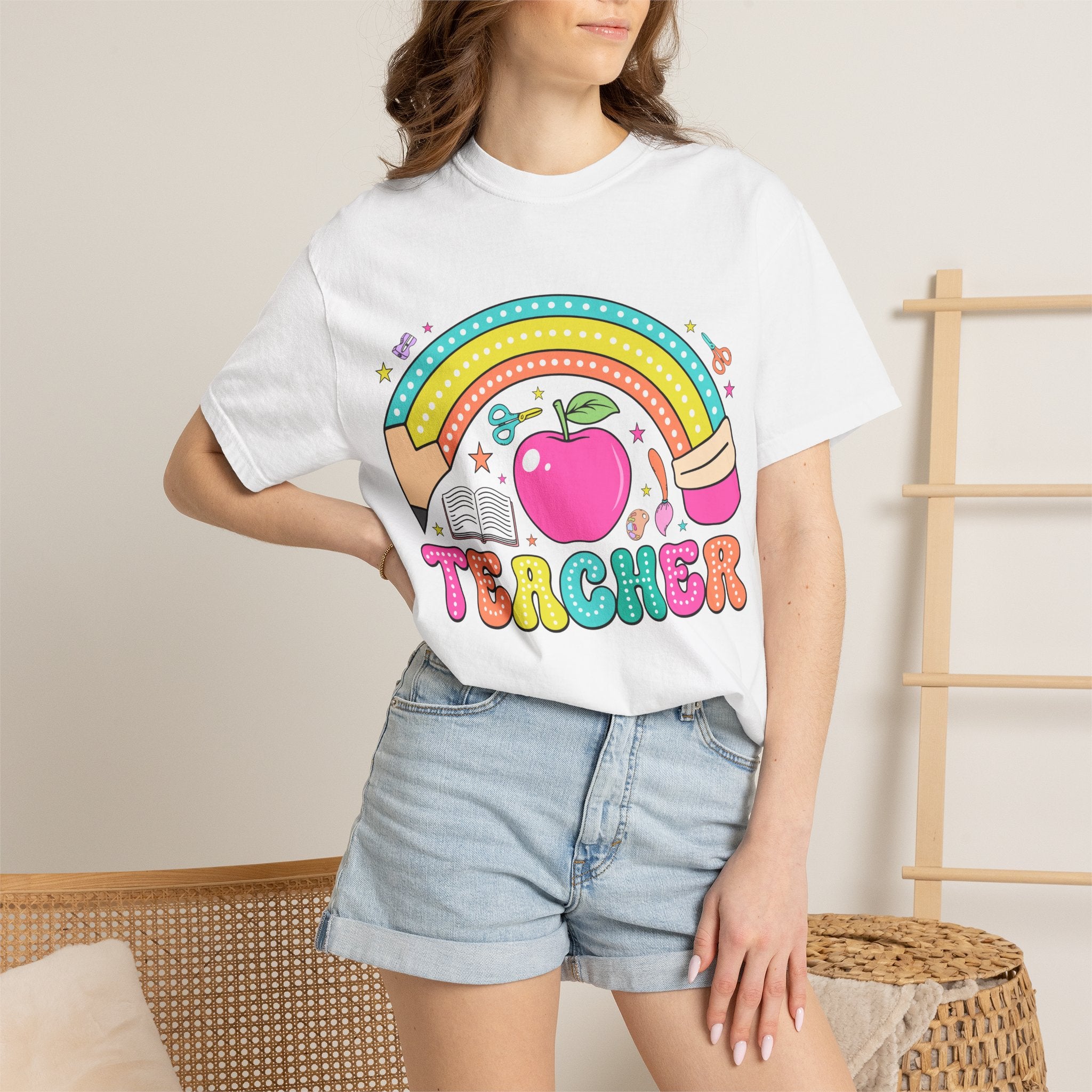 Teacher Rainbow Apple T-Shirt — Cute Back-to-School Gift for Educators
