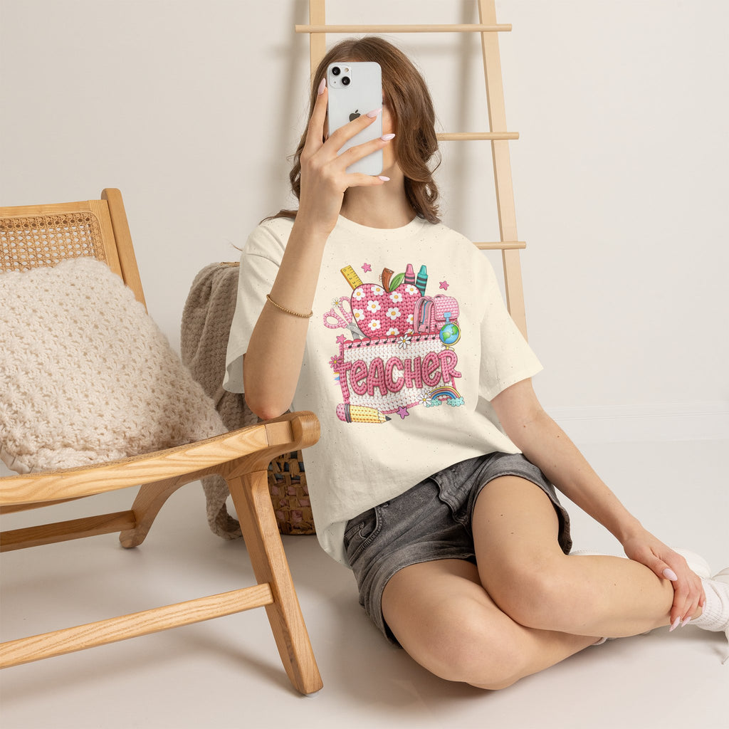 Teacher Graphic Tee – Cute School Supplies Apple Design