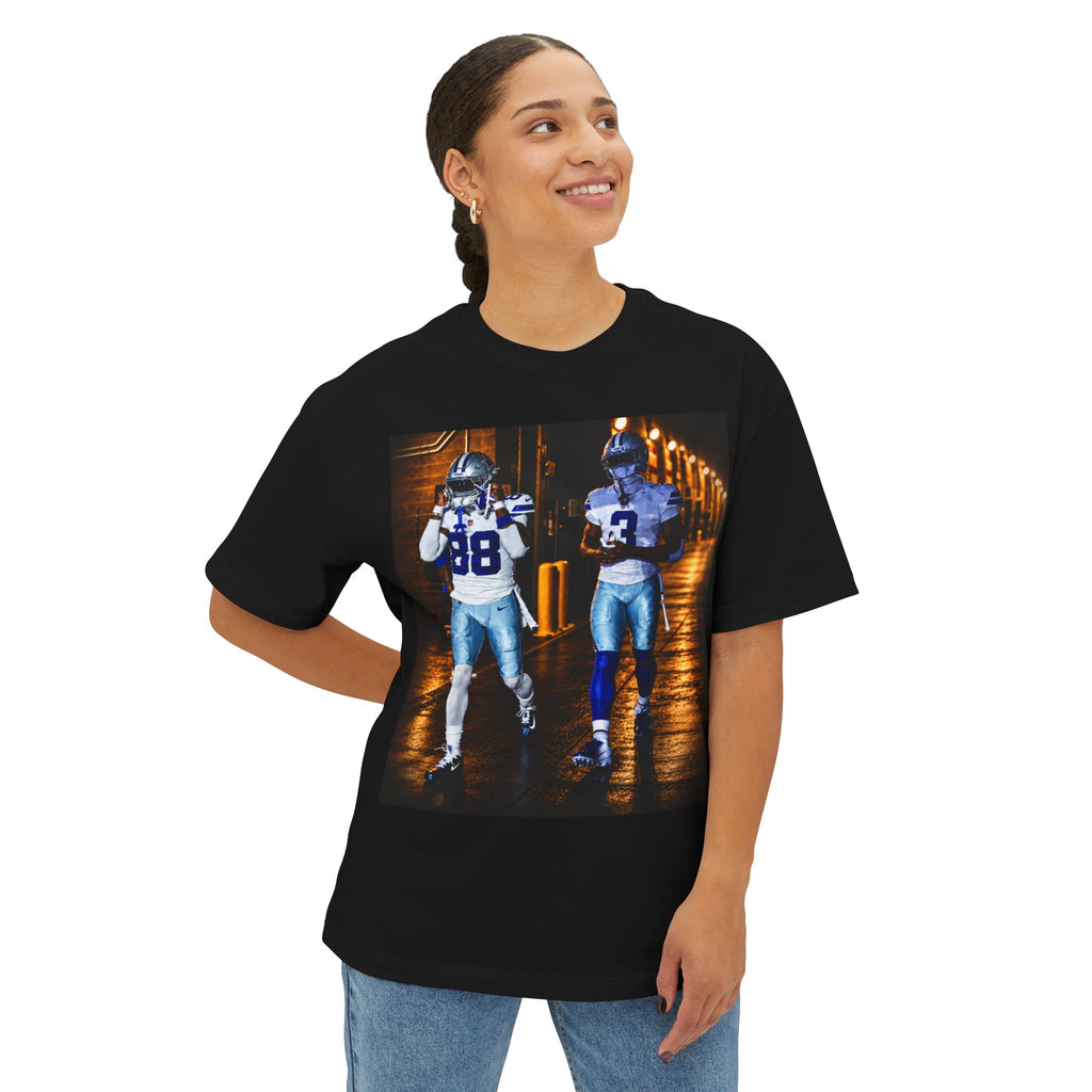 Football Night Photo Tee — Two Players Walking Graphic T-Shirt