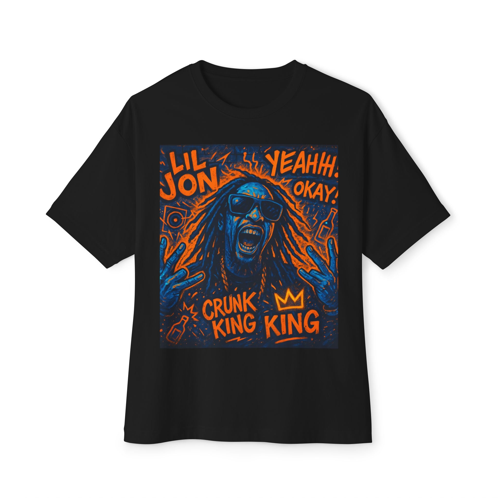 Lil Jon 'Crunk King' Graphic Tee — Retro Neon Rap Portrait