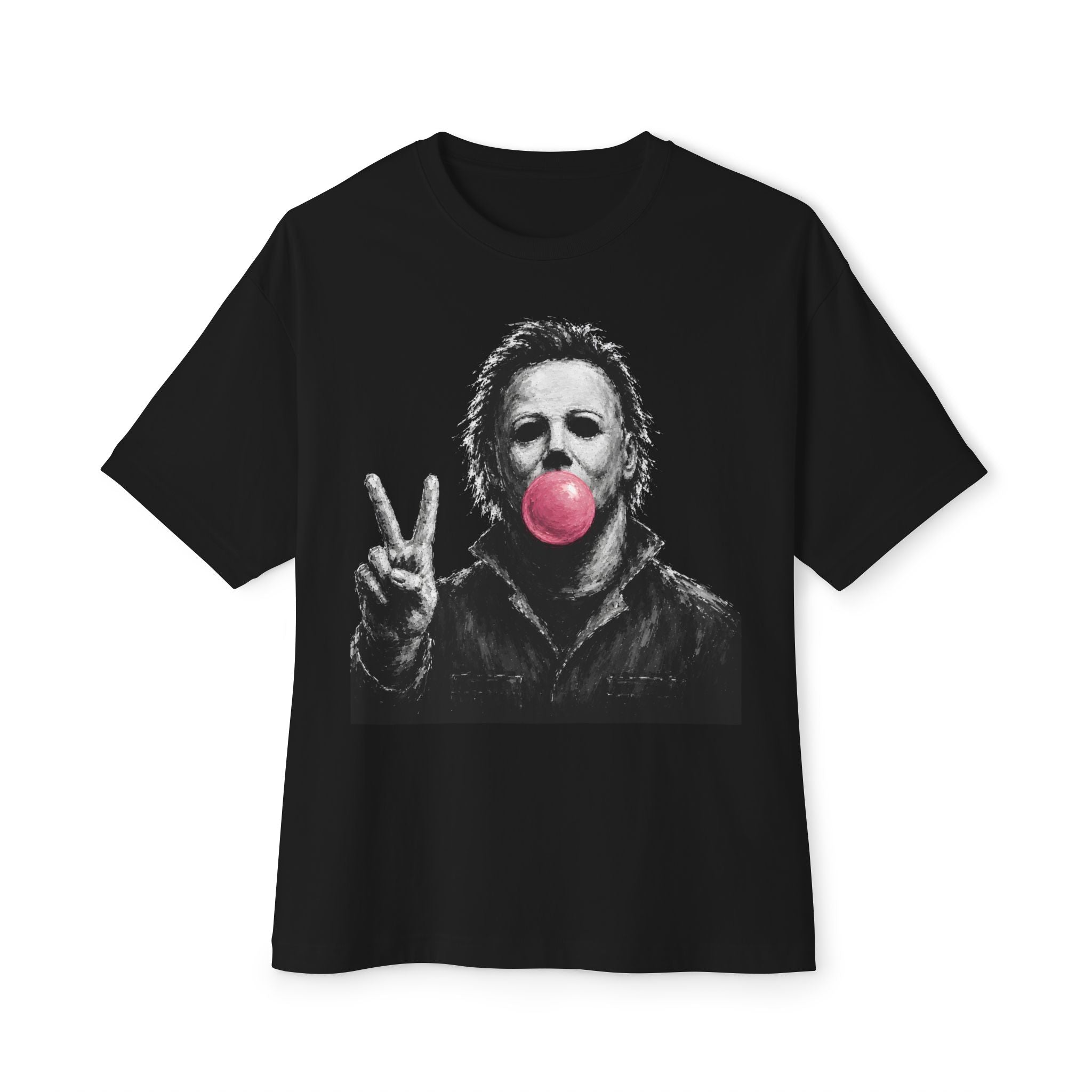 Horror Icon Bubblegum Tee — Michael Myers Peace Sign Graphic T-Shirt