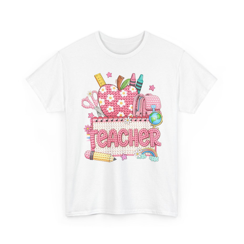 Teacher Graphic Tee – Cute School Supplies Apple Design