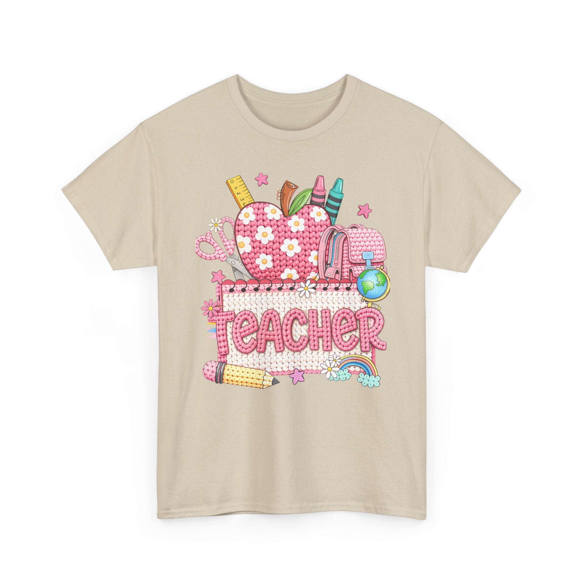Teacher Graphic Tee – Cute School Supplies Apple Design