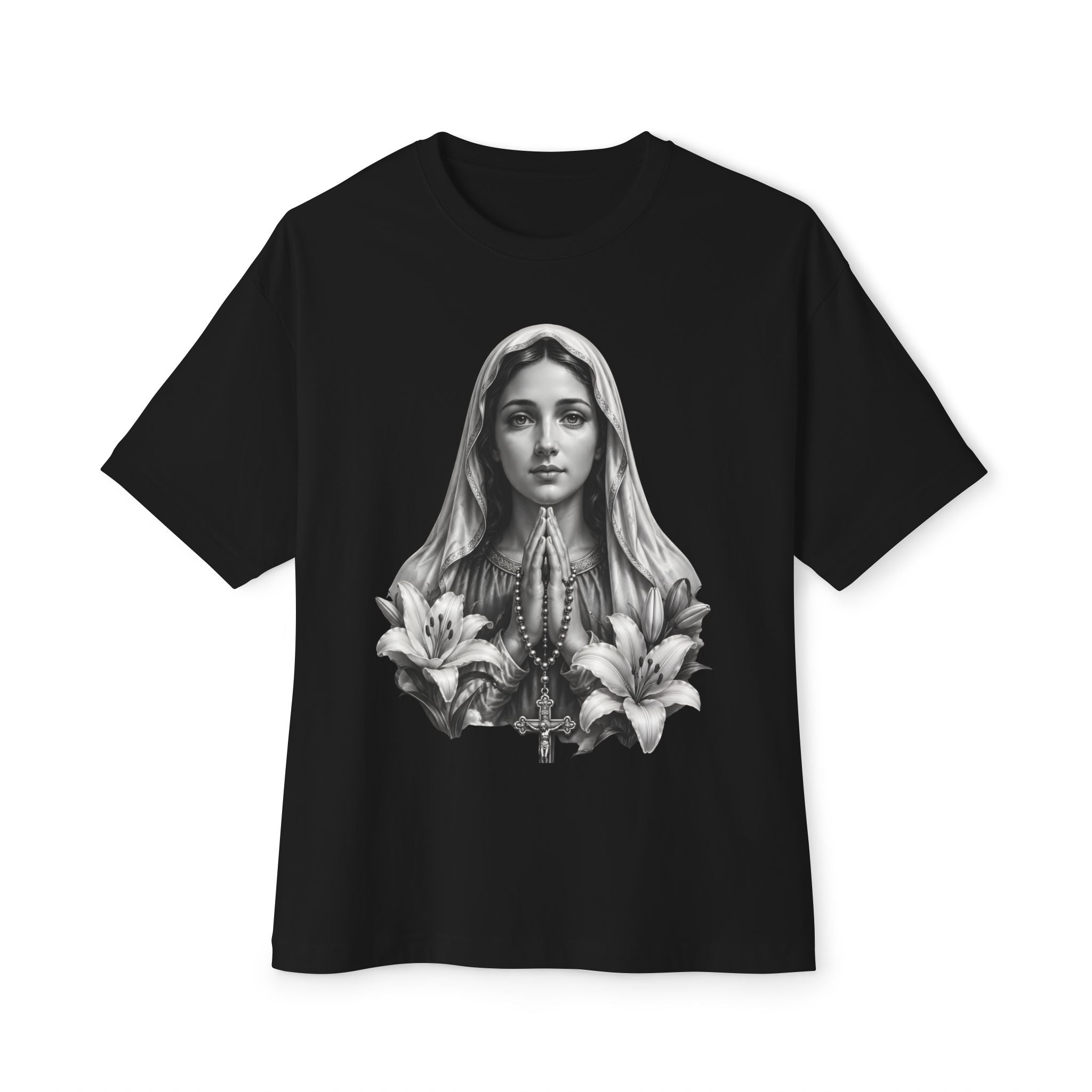 Praying Virgin Floral Tee — Religious Madonna Graphic T‑Shirt