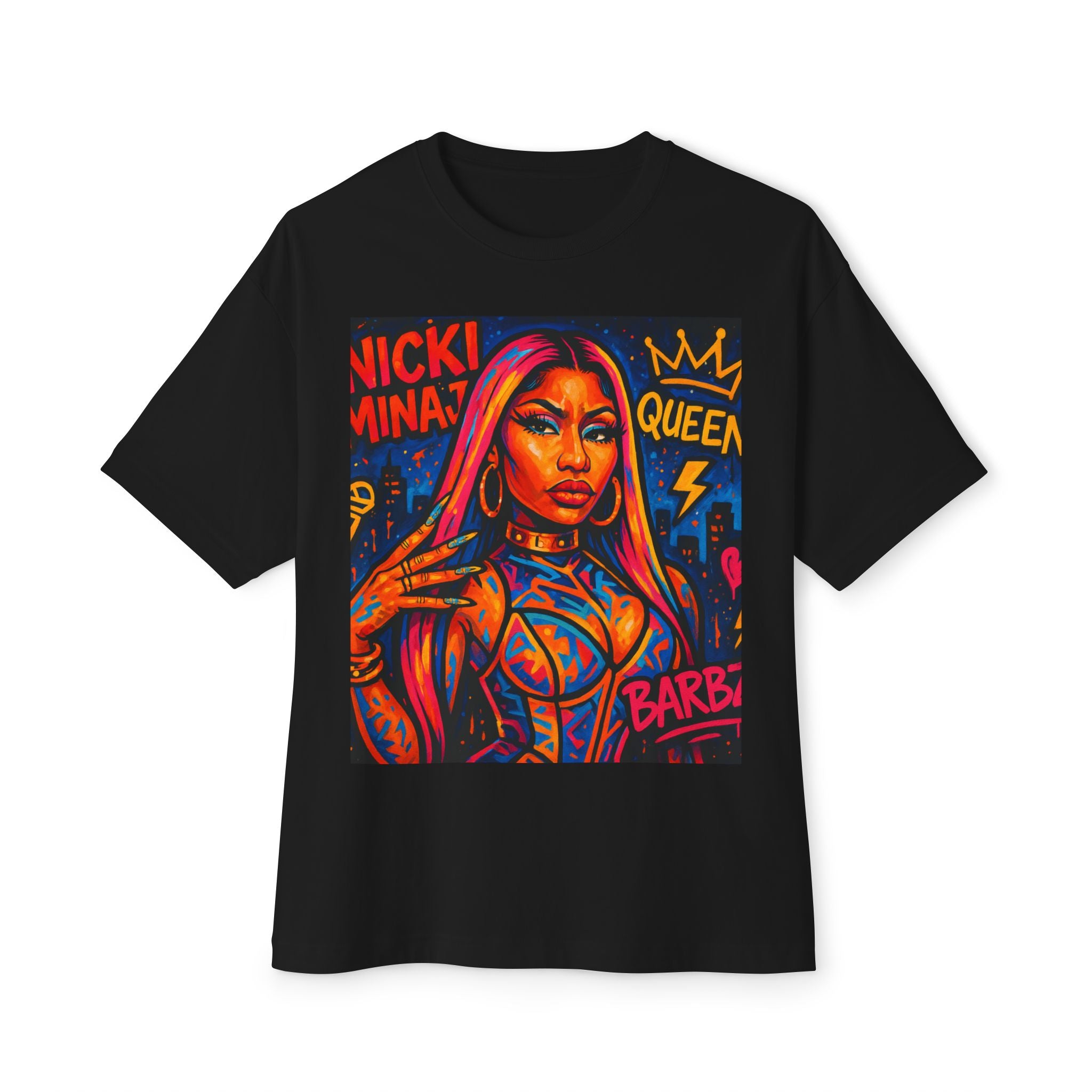 Colorful Pop Art Portrait Tee — 'Queen' Neon Graphic Oversized T‑Shirt