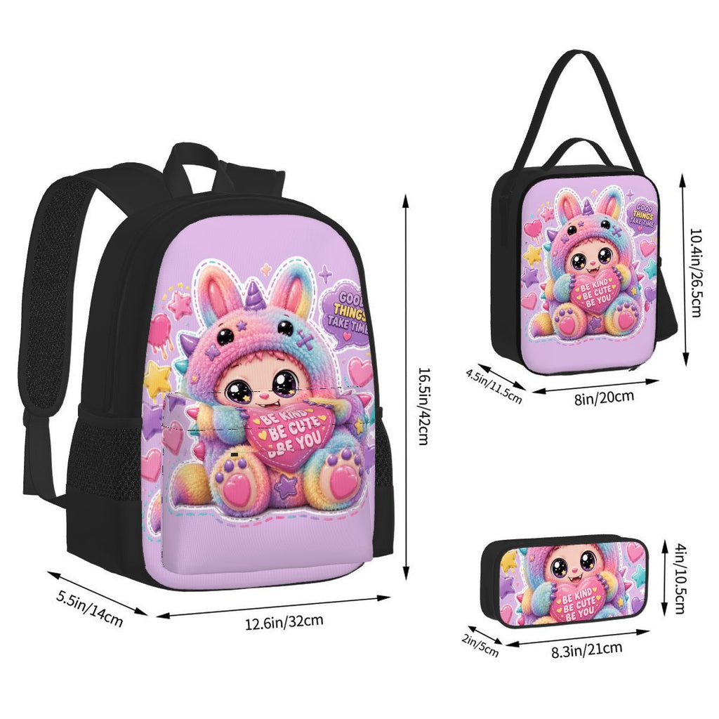 Cute Rainbow Puff Monster Bunny Backpack | Kawaii Plush Cartoon School Bag for Girls