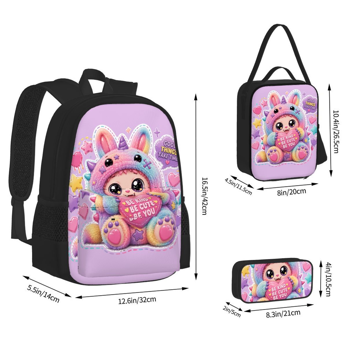 Cute Rainbow Puff Monster Bunny Backpack | Kawaii Plush Cartoon School Bag for Girls