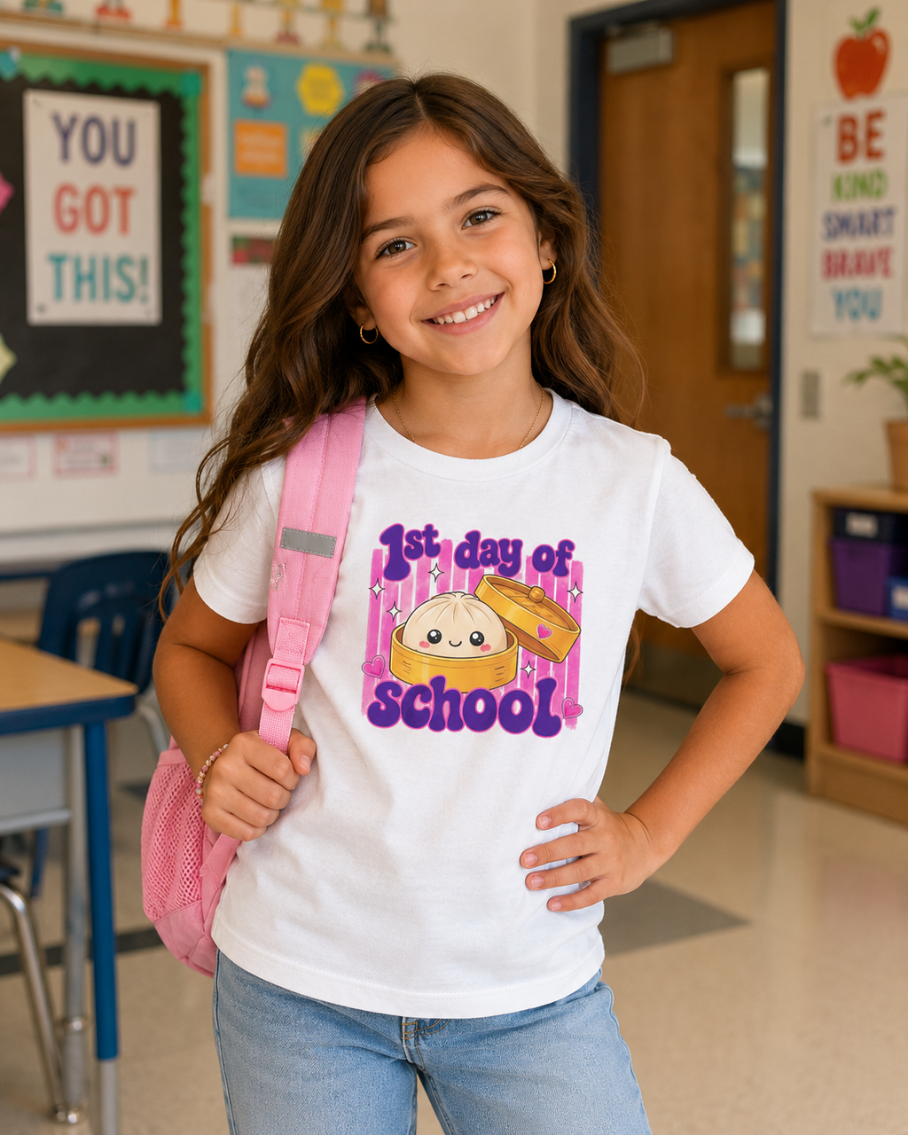 Kids Tee — Cute "1st Day of School" Dumpling Design