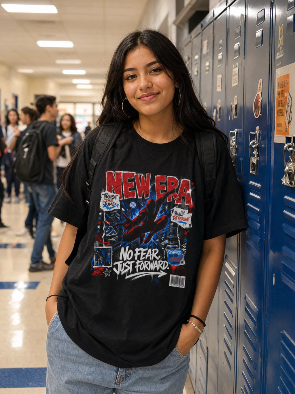 New Era Graphic Tee — “No Fear, Just Forward” Oversized Boxy T-Shirt