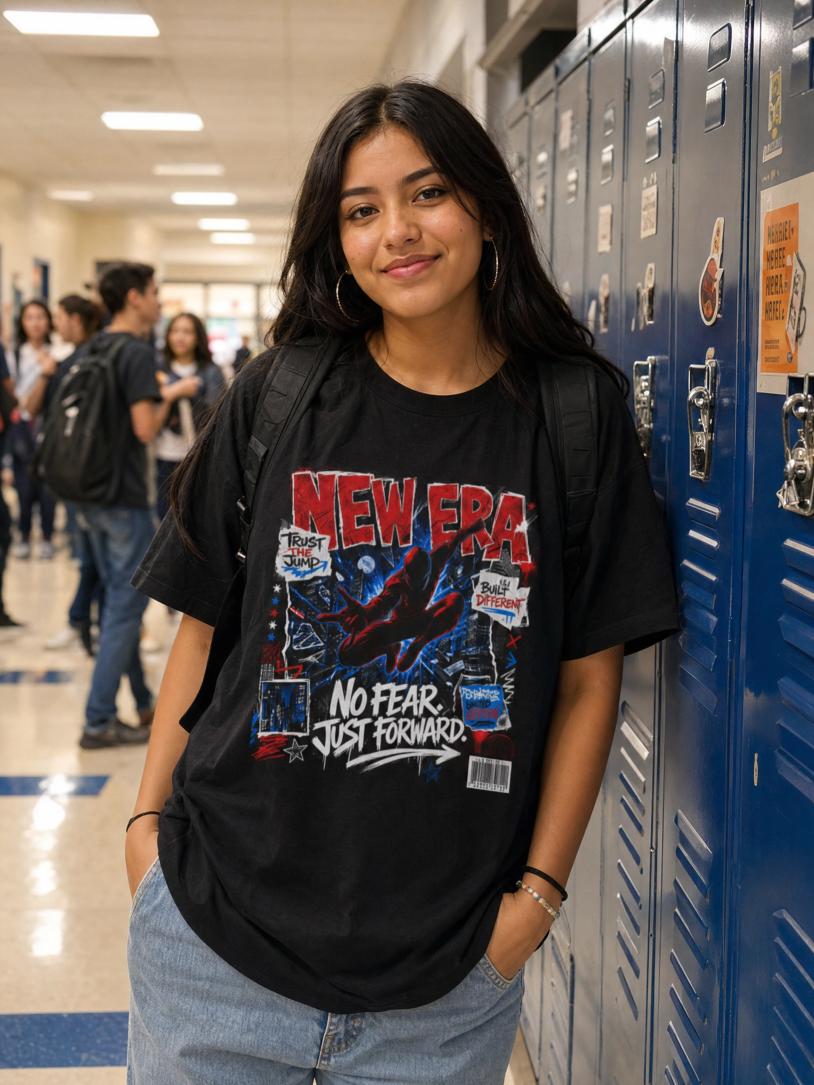 New Era Graphic Tee — “No Fear, Just Forward” Oversized Boxy T-Shirt