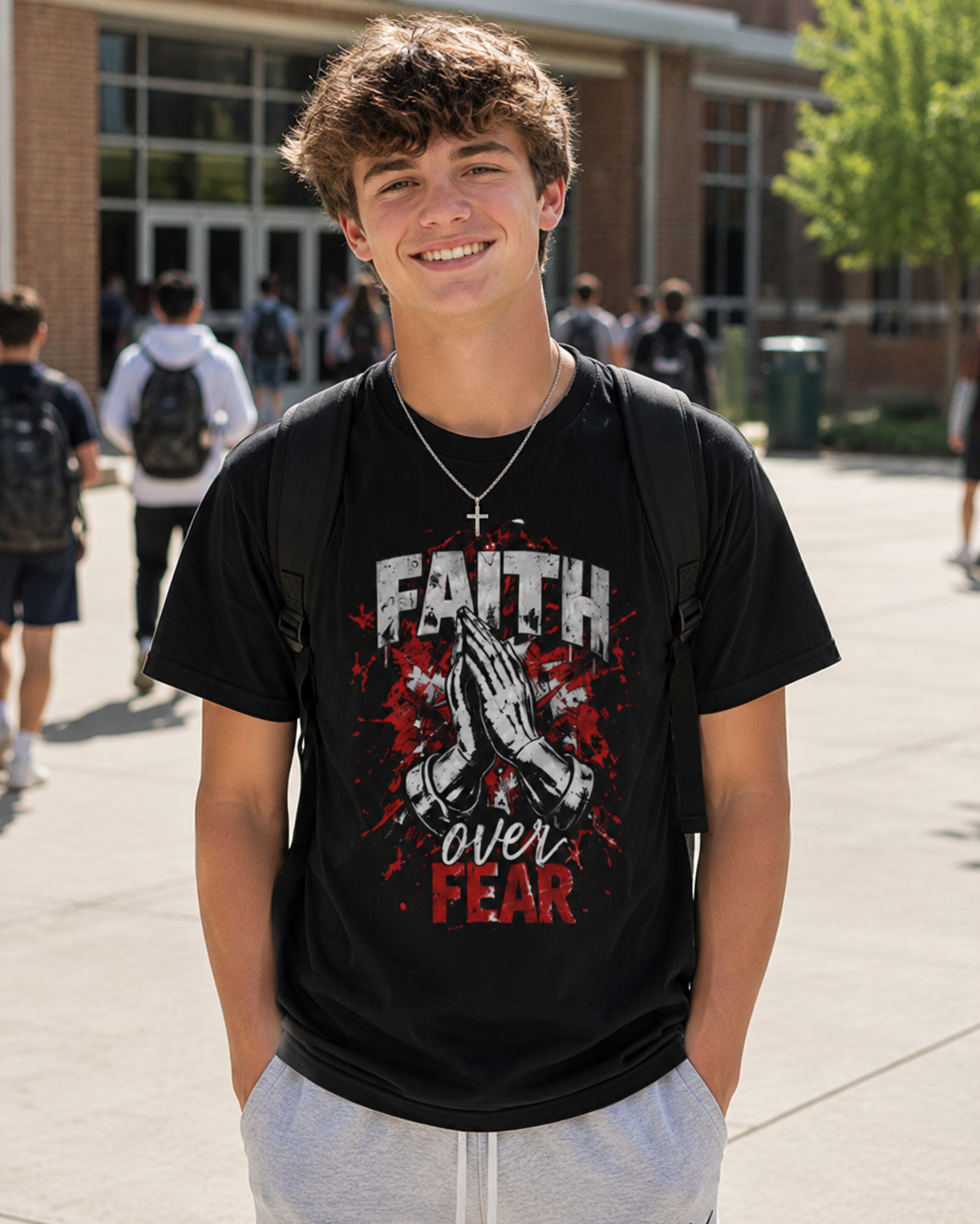 Faith Over Fear T‑Shirt — Praying Hands Christian Tee