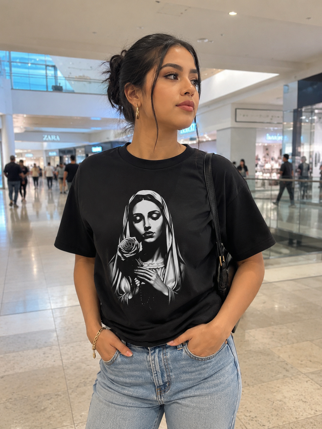 Virgin Mary Rose Graphic Oversized T-Shirt