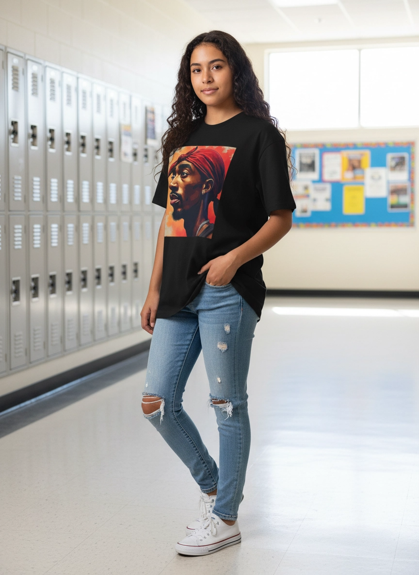 Portrait Graphic Tee — Vintage Red Bandana Art Print