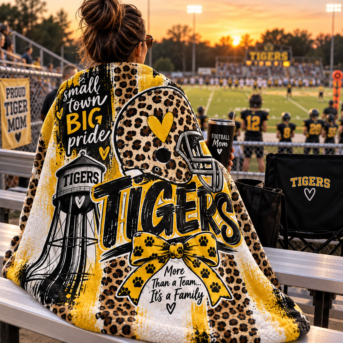 Tigers Leopard Print Football Blanket — "Small Town Big Pride" Velveteen Microfiber