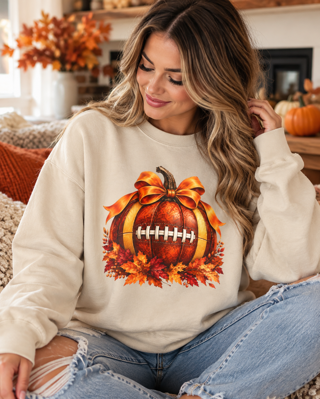 Fall Football Pumpkin Crewneck Sweatshirt
