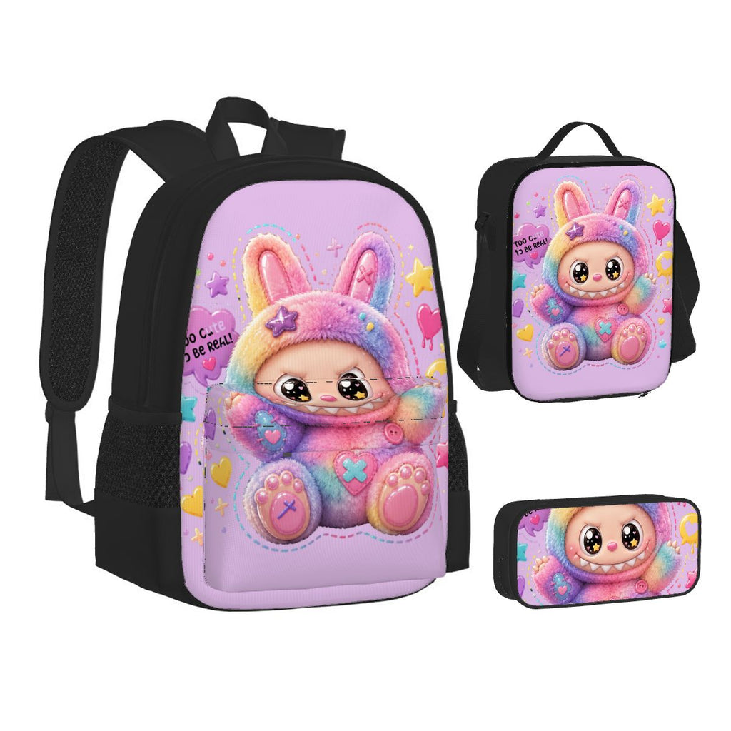 Rainbow Puff Monster Backpack | Cute Plush Cartoon School Bag