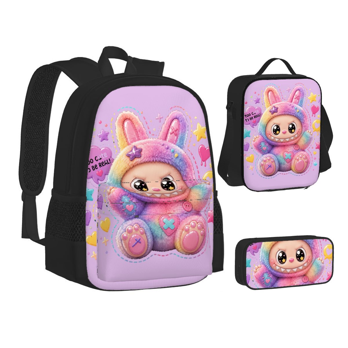 Rainbow Puff Monster Backpack | Cute Plush Cartoon School Bag