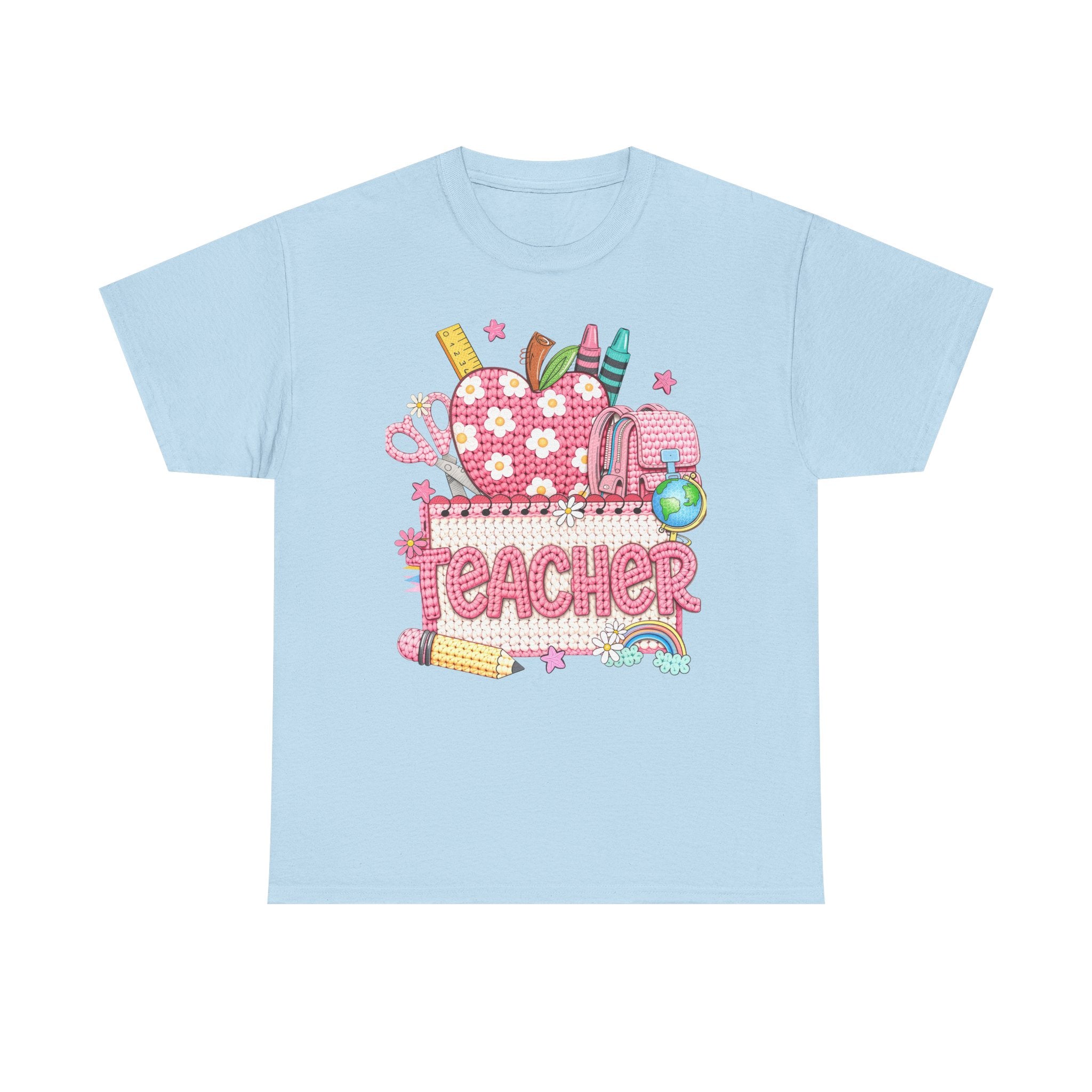 Teacher Graphic Tee – Cute School Supplies Apple Design
