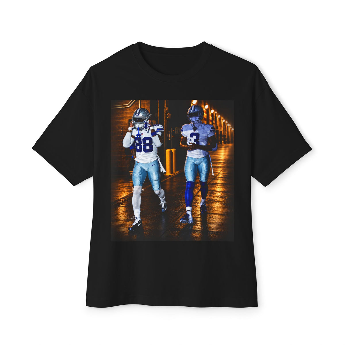 Football Night Photo Tee — Two Players Walking Graphic T-Shirt