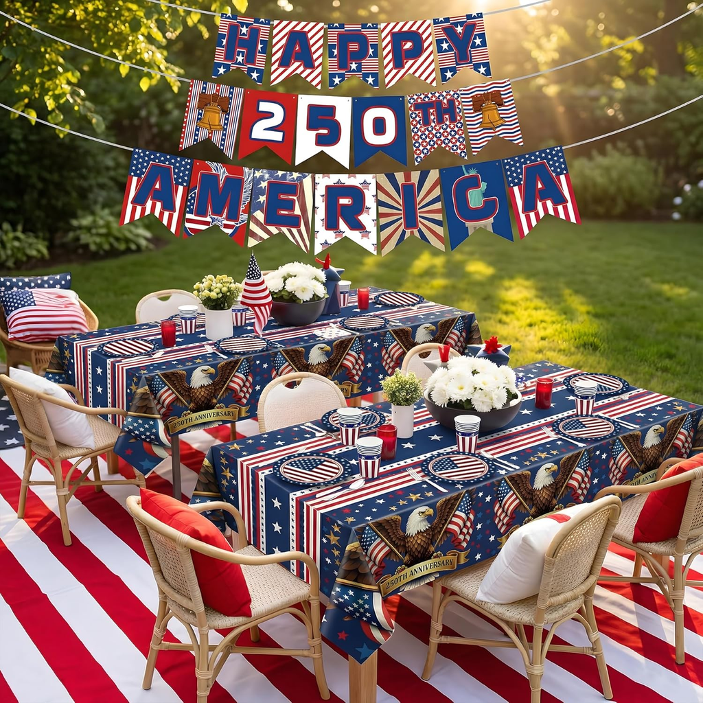 140 Pack 250Th Anniversary Decorations- Serve 24 - Patriotic Plates Tablecloth N