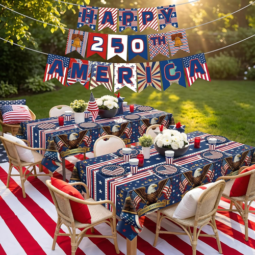 140 Pack 250Th Anniversary Decorations- Serve 24 - Patriotic Plates Tablecloth N