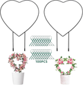 2 PCS Heart Shaped Plant Trellis Indoor with 100 Plant Twist Tie, Iron Heart Tre