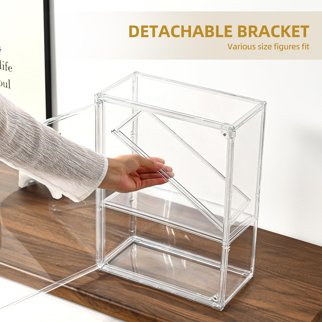 3 Tier Display Case for Collectibles,Clear Display Box with 2 Movable Plates ,St