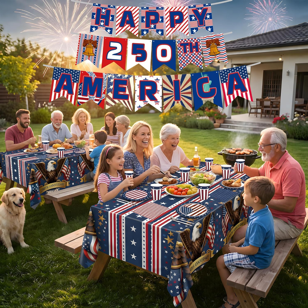 140 Pack 250Th Anniversary Decorations- Serve 24 - Patriotic Plates Tablecloth N
