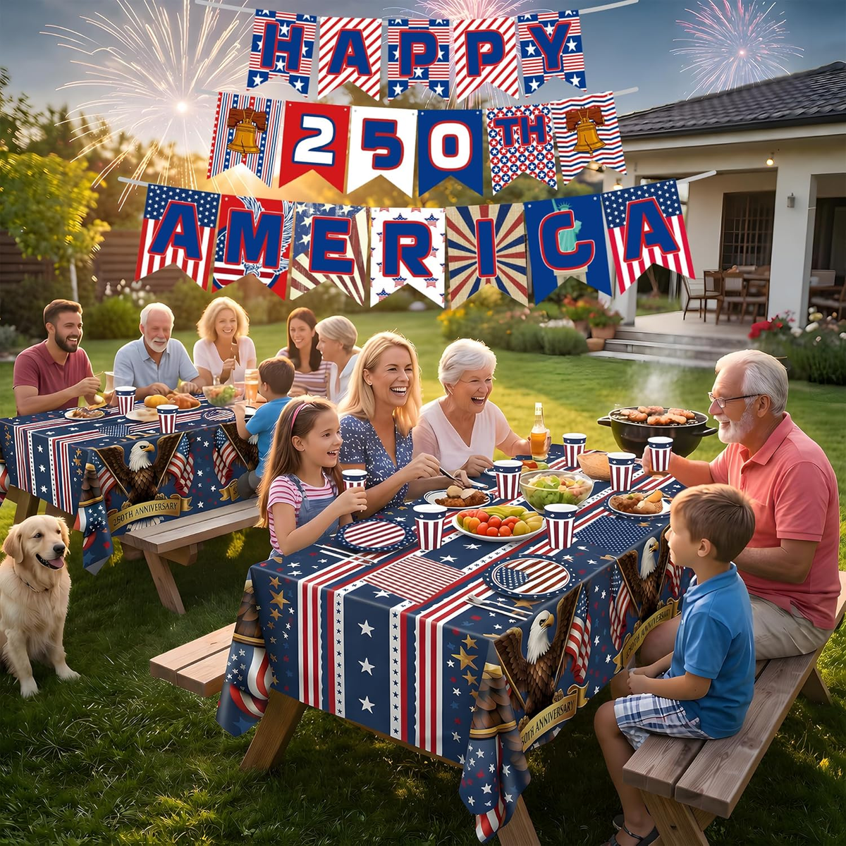140 Pack 250Th Anniversary Decorations- Serve 24 - Patriotic Plates Tablecloth N