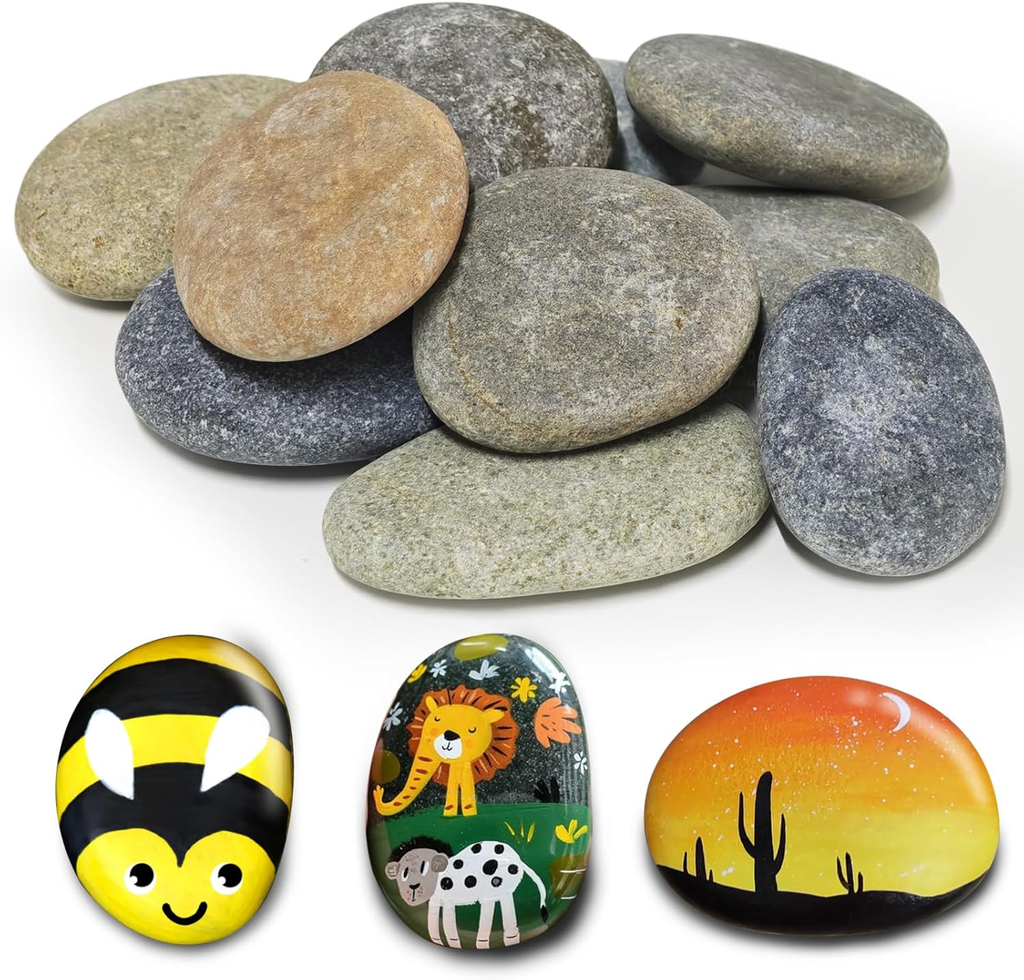 10Pcs Flat Rocks for Painting, 2-3 Inch Smooth River Stones to Paint, Natural Cr
