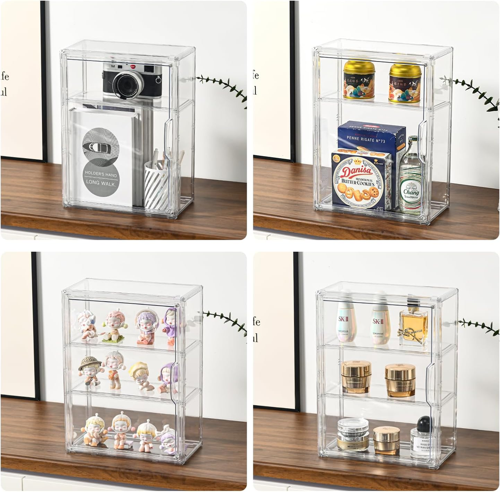3 Tier Display Case for Collectibles,Clear Display Box with 2 Movable Plates ,St