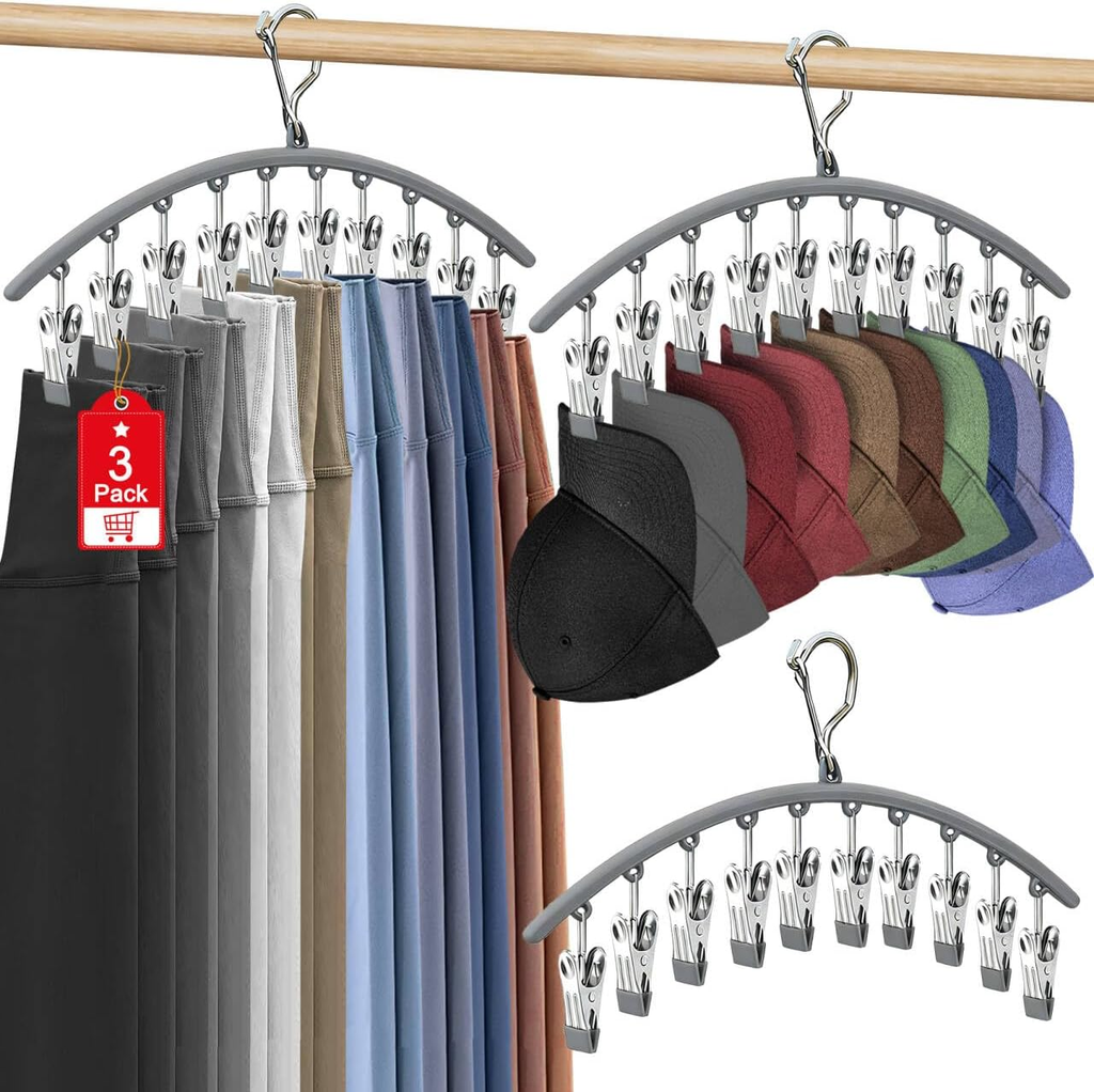 3 Pack Hat Hangers for Closet Display, Metal Hat Organizer for Baseball Caps wit