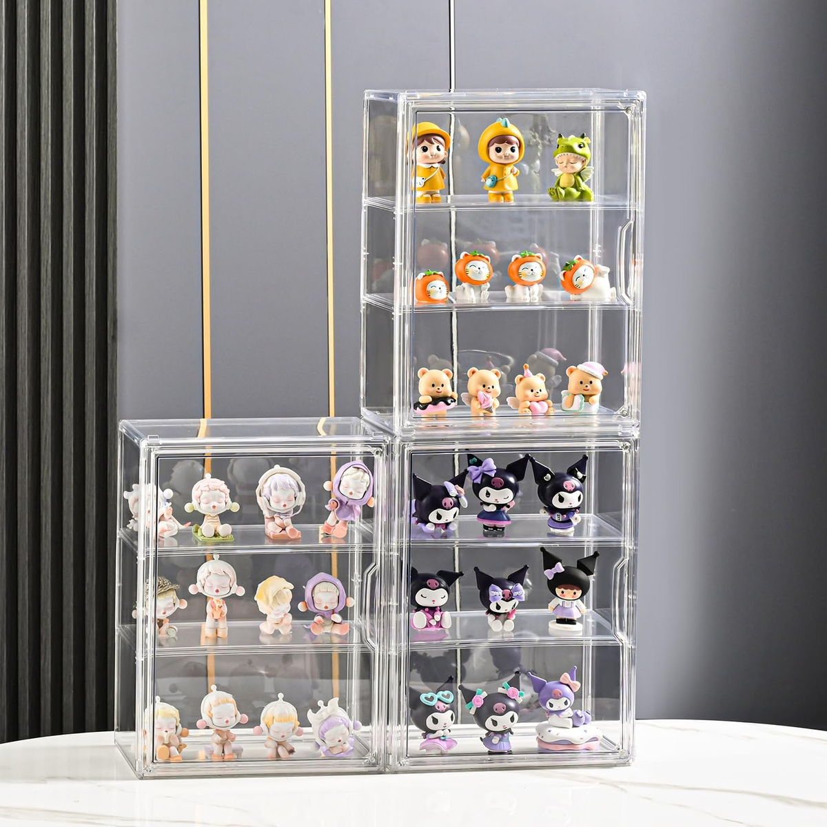 3 Tier Display Case for Collectibles,Clear Display Box with 2 Movable Plates ,St