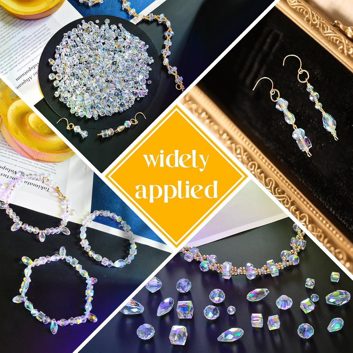 1500 Pcs Crystal Glass Beads for Jewelry Making – 12 Styles Bicone, Rondelle, Cu