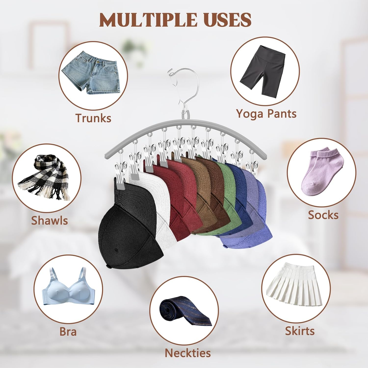3 Pack Hat Hangers for Closet Display, Metal Hat Organizer for Baseball Caps wit