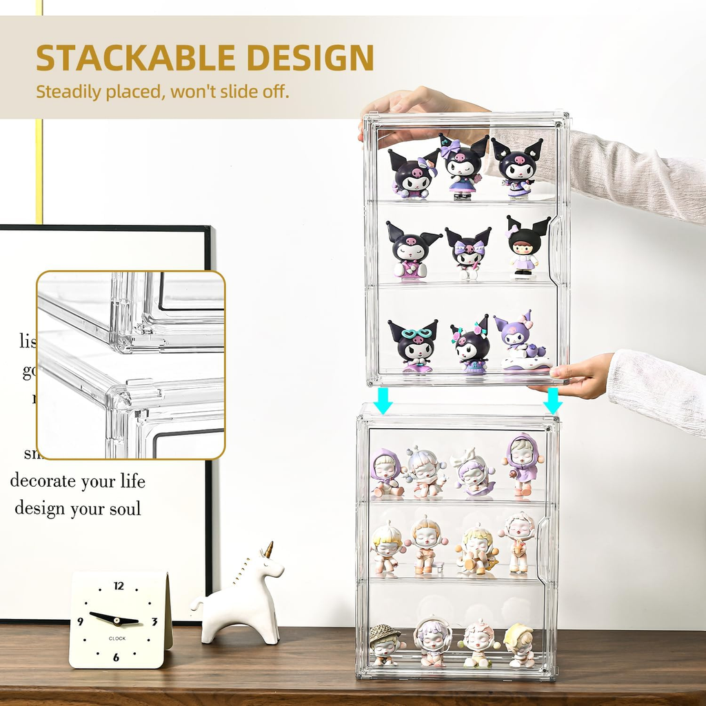 3 Tier Display Case for Collectibles,Clear Display Box with 2 Movable Plates ,St