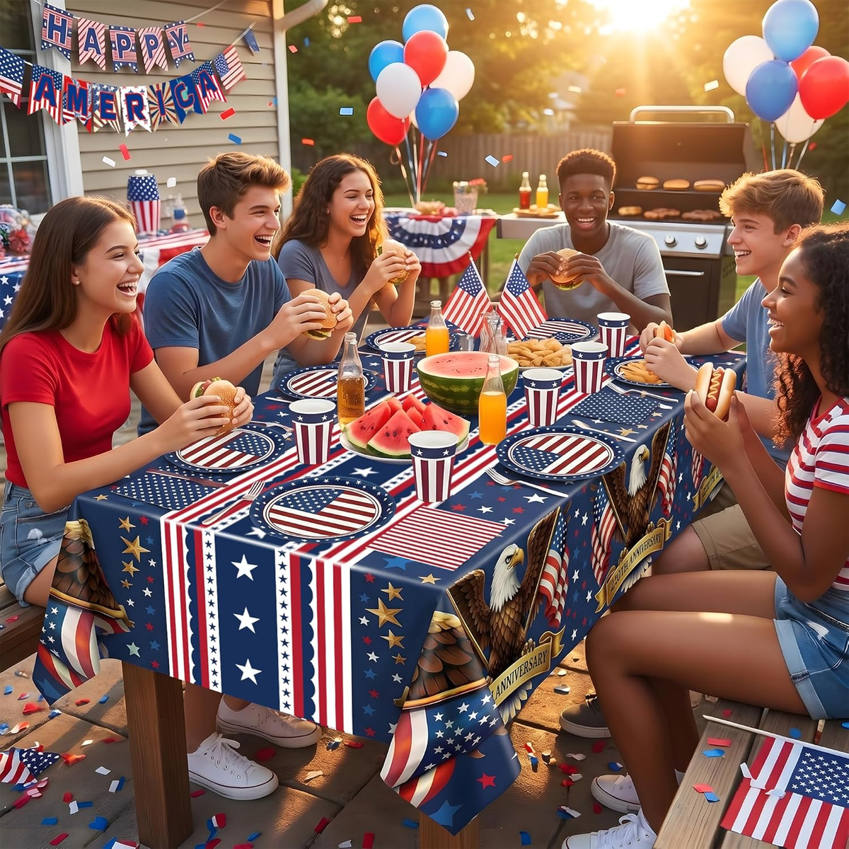 140 Pack 250Th Anniversary Decorations- Serve 24 - Patriotic Plates Tablecloth N