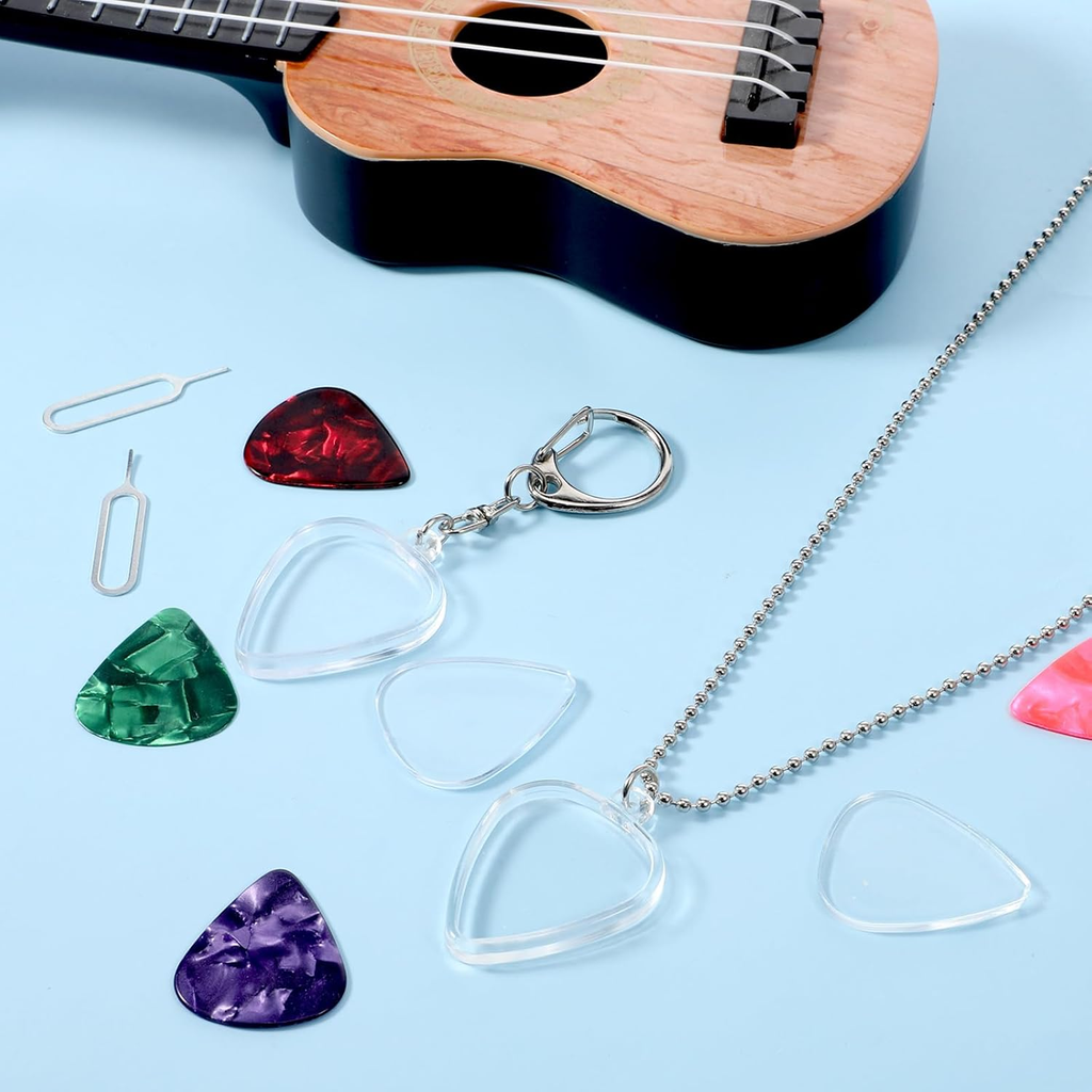 2 PCS Guitar Pick Holder, Heart Shaped Clear Picks Storage Box, Keychain and Nec