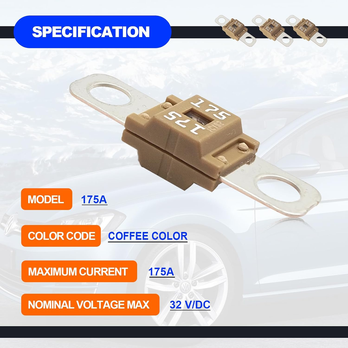 3PCS Ami/Midi Fuse, High Current 175A, for Cars, Buses, Trucks, Caravans, Constr