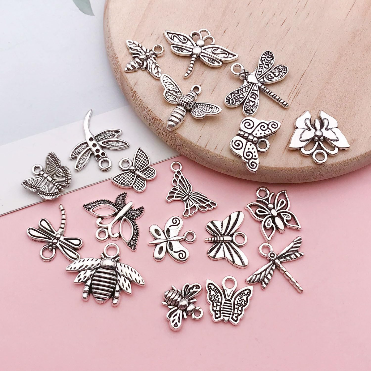 100Pcs Craft Supplies Mixed Butterfly Dragonfly Bee Insect Charms for Jewelry Ma