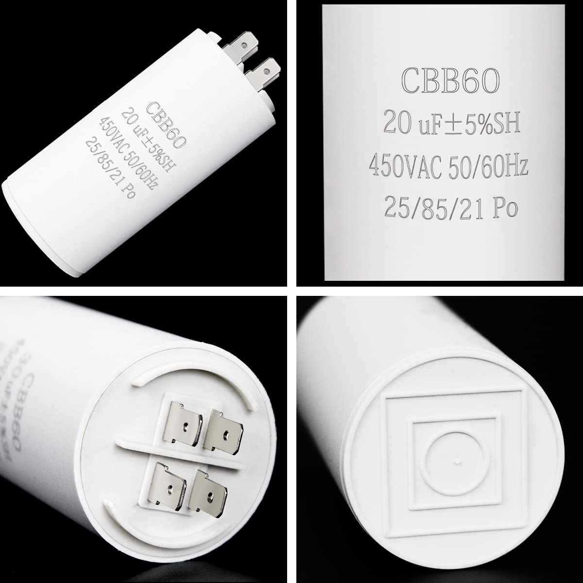 20UF CBB60 Motor Run Capacitor, 450VAC 50/60HZ Cylindrical Capacitor for Motor R