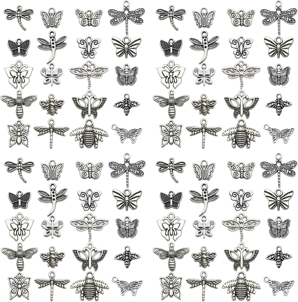 100Pcs Craft Supplies Mixed Butterfly Dragonfly Bee Insect Charms for Jewelry Ma
