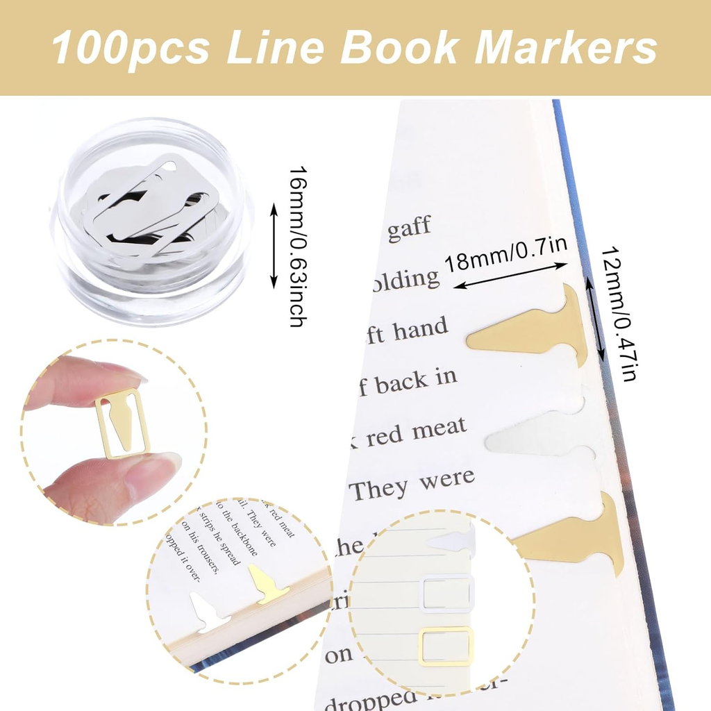 100Pcs Book Line Markers, Gold/Silver Metal Bookmarks Tin Mixed Metals Book Page